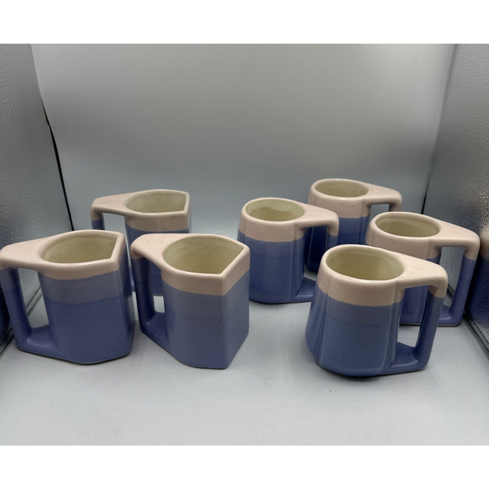 7-Piece Rodolfo Padilla Stoneware Coffee Mugs Blue Drip Glaze Stackable NO STAND